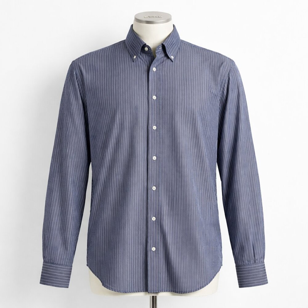 Canali Dress Shirt 43 17 Blue Gray Stripe‎ Made In Italy Quiet Luxury Business